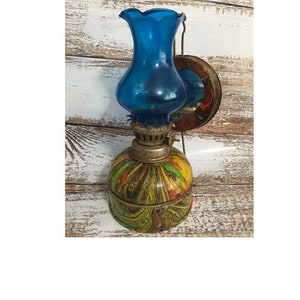 Vintage tin oil lamb/ mini glass lamp/mirror heart/Mirror heart oil  lamp/ vintage antique decor lamp/home decor lamp/ rainbow tin lamb