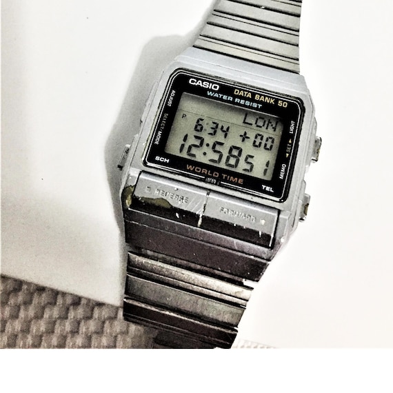 カシオ/CASIO○DATA BANK テレメモ50 デジタル メンズ腕時計 黒
