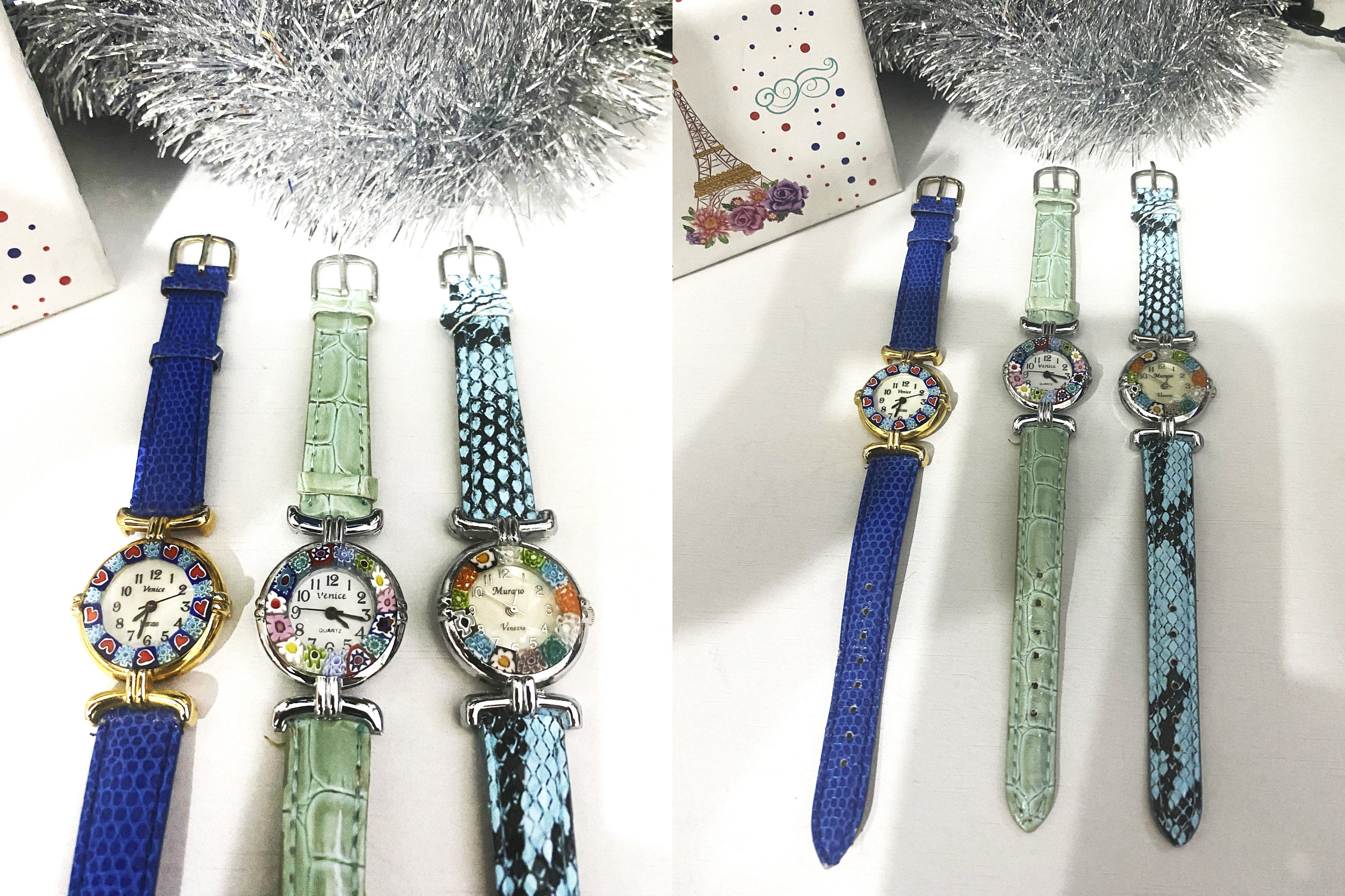 時計 VENICE Venetian glass WATCH Set of 3 Murano Glass (venice) Women's Watch/ Very Good