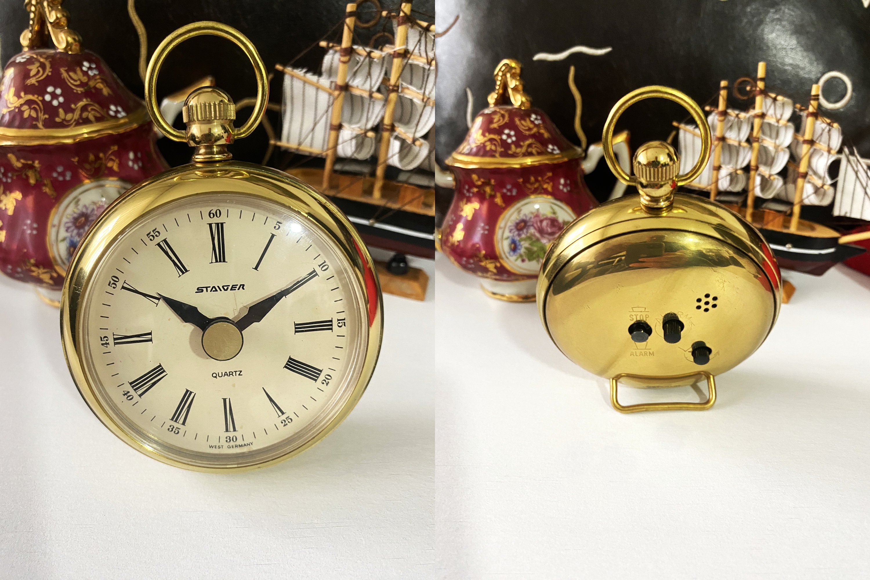 Retro Staiger Germany Brass Table Clock/ Table Pocket Watch/ Very