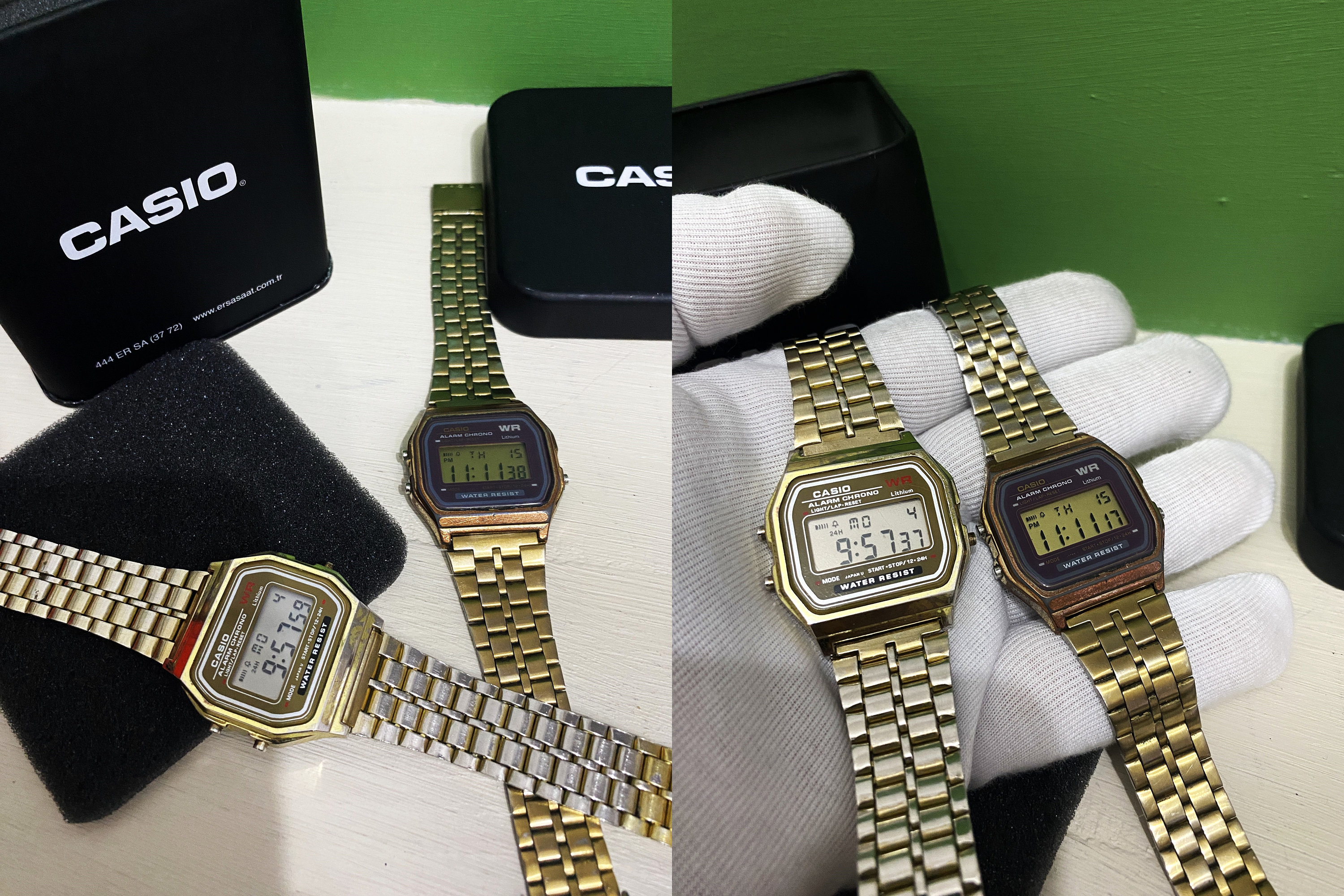 2 Stuck Vintage Casio Original A159W A159WGE Familien Set Hellgold und Gold Wunderschone Kombination Sehr guter Zustand Etsy
