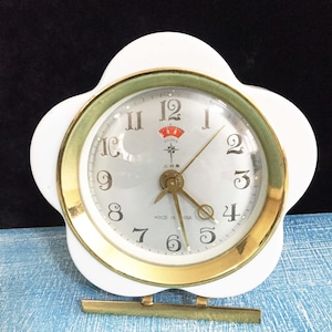 Rare Vintage Polaris  Alarm Clock, Vintage gift / Mechanical China Clock/ 1970s / White Dial Clock/ Mom gift/ Friend Gift Alarm Clock.
