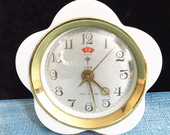 Rare Vintage Polaris  Alarm Clock, Vintage gift / Mechanical China Clock/ 1970s / White Dial Clock/ Mom gift/ Friend Gift Alarm Clock.