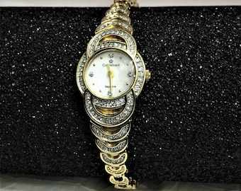 Vintage Cortebert  Ladies Watch/  Woman 1990s Rare Model/ Very good condition/ Gold colored special stone/ Classic Ladies/ Quartz watch