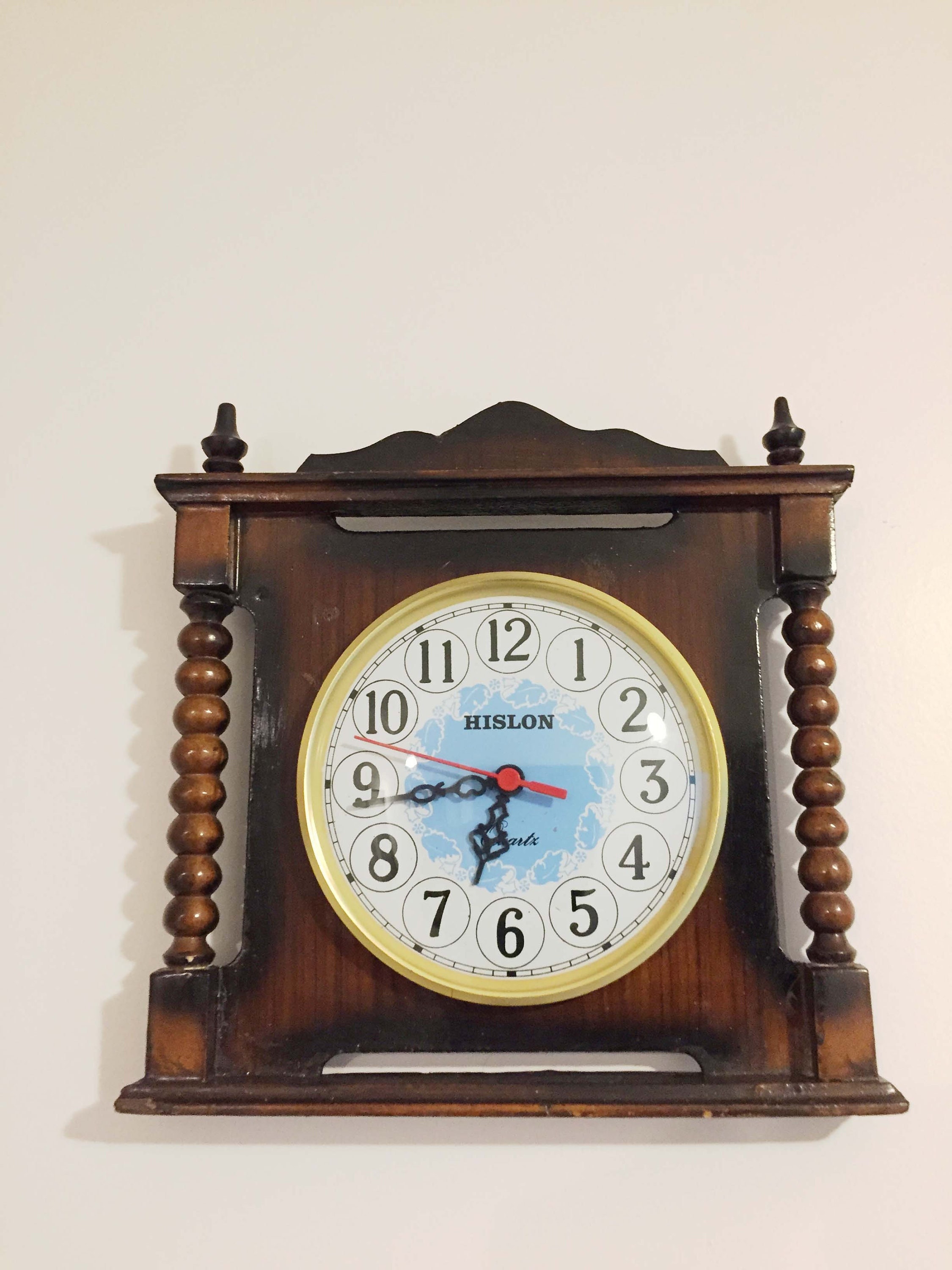 Vintage Hislon Wall Clock 1970s Wooden Clock / Vintage Swiss Watch