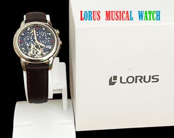 RARE Vintage LORUS Mouse/  Disney Musical Watch Vintage/Mickey Mouse V621-0020 Z0 Musical Watch/ Very good condition / with LORUS box