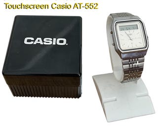 Vintage Casio AT-552 Touchscreen Calculator Watch: 1980s Ana-digi