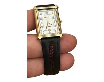 Jean D'aumont Paris NOS 1990s Tank Watch : Ultra Rare Leather