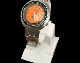 Vintage Seiko 5 Watch UFO Jumbo Orange Dial Ref 6119-6400 , 1974s