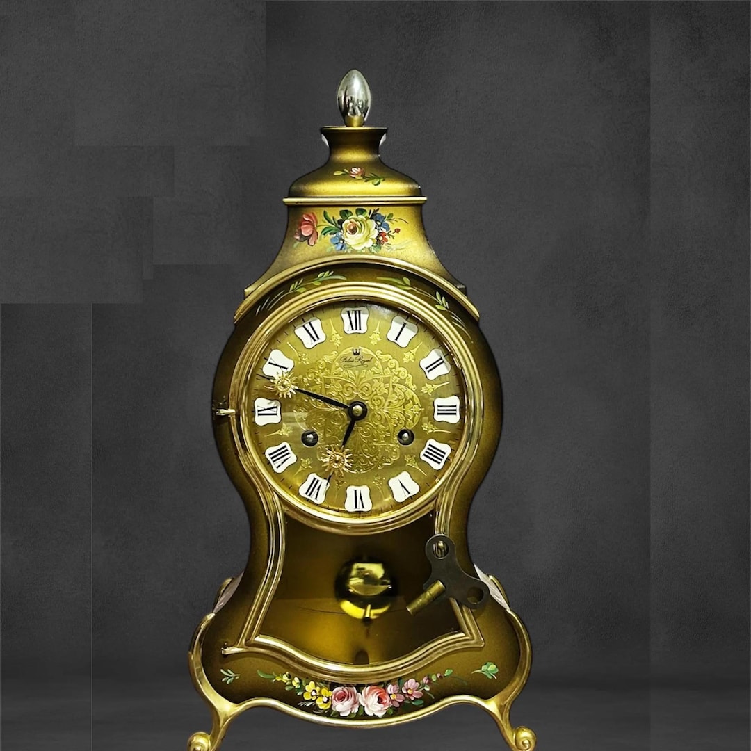 RARE Vintage Swiss Polais ROYAL Vintage Mantel Clock, Hand-painted ...