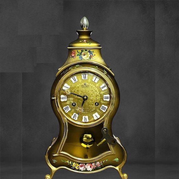 RARE Vintage Swiss Polais ROYAL Vintage Mantel Clock, Hand-painted