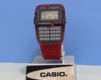 RARE RED Vintage Casio DBC-63 Dino Zone 1990s Databank Calculator
