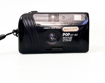 完動品◆良品【懐かしい雰囲気のエモい写り】◆昭和レトロKonica EFJ Konica POP EF-80 Vintage Black/ AF Compact Camera 34mm Lens/ 35mm
