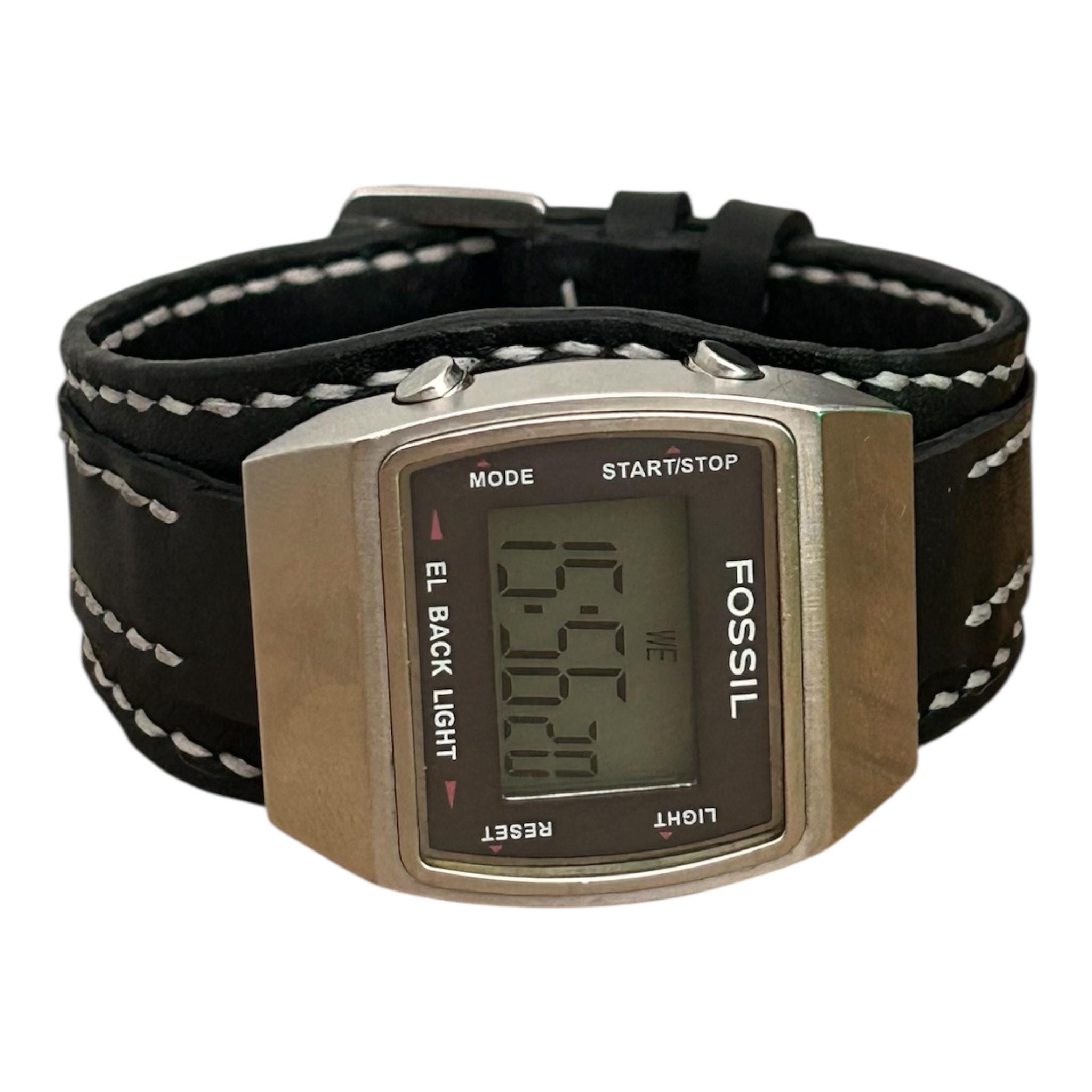 RARE Fossil Digital Watch Jr-8859 Retro: Special Handmade Leather 