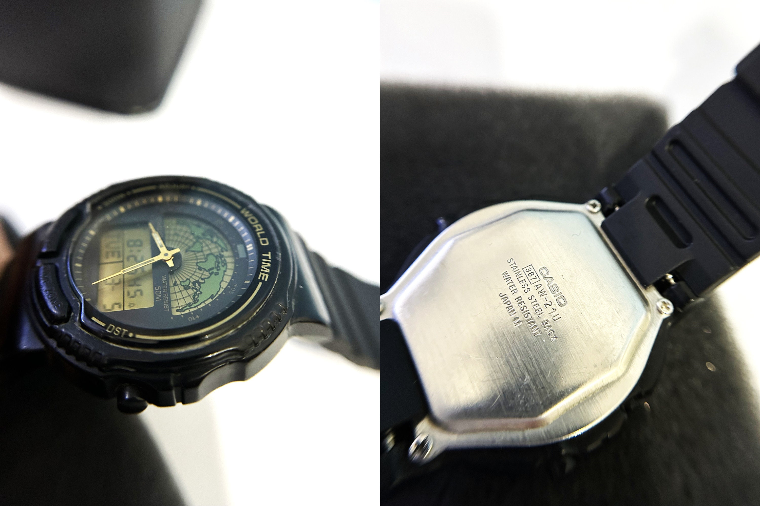 CASIO WORLD TIME 腕時計 5BAR防水　AW-21U　GMT CASIO AW-21U WORLD Time Watch Rare Watch Vintage Mod:387