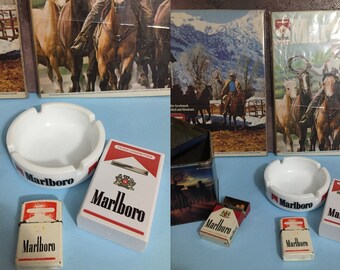 Vintage set (3) Collectibles Rare Marlboro Collectible / Orginal Poster, ashtray, Lighter Tin box, marlboro plastic cigarette box Vintage set (3) Collectibles Rare Marlboro Collectible / Orginal Poster, ashtray, Lighter Tin box, marlboro plastic cigarette box