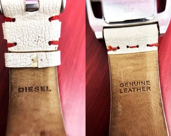 Vintage DIESEL Tank Watch DZ-2109 -white Leather Strap With Red