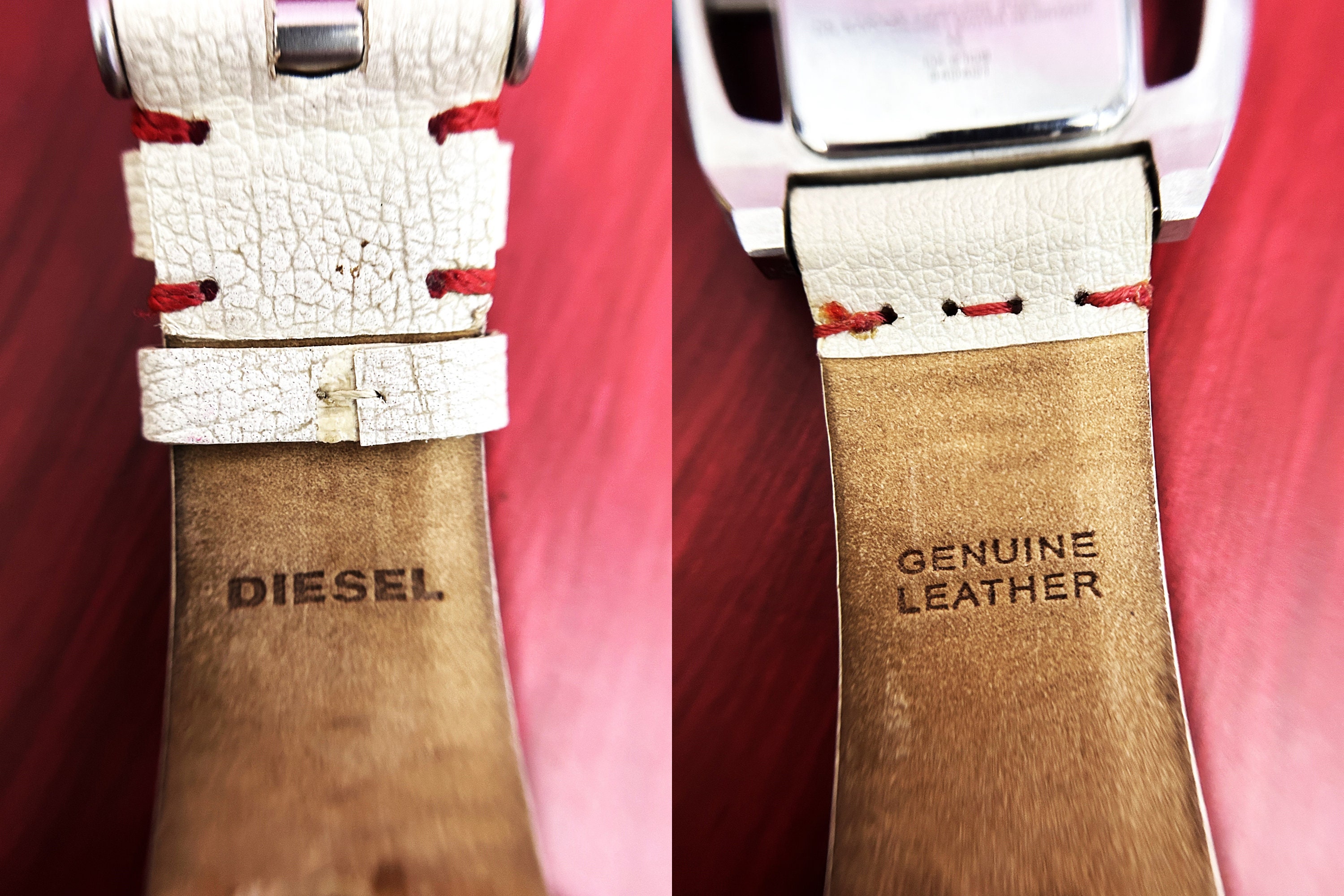 メンズ DIESEL Leather Strap Watch DZ-2109 時計 Red With Tank