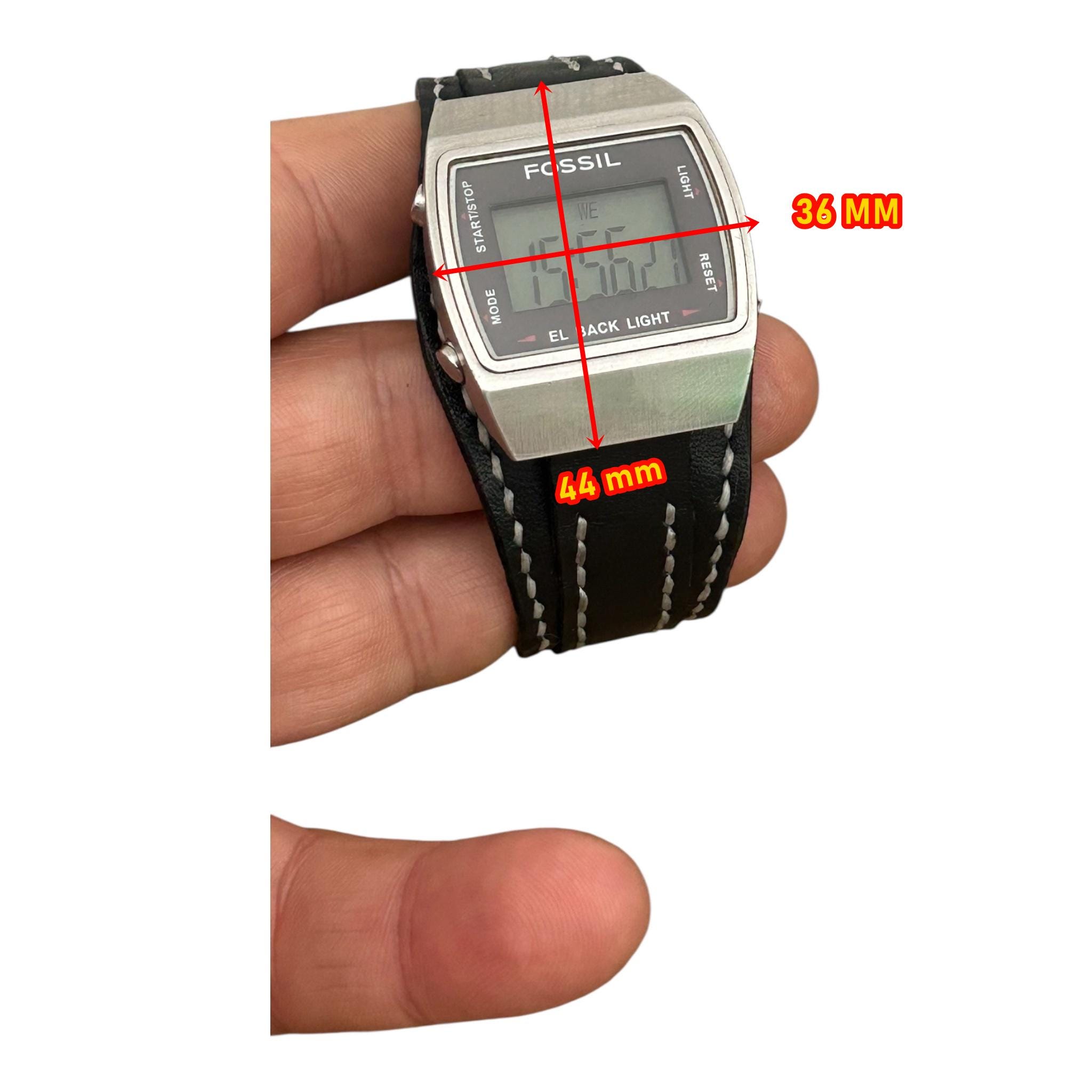 RARE Fossil Digital Watch Jr-8859 Retro: Special Handmade Leather 