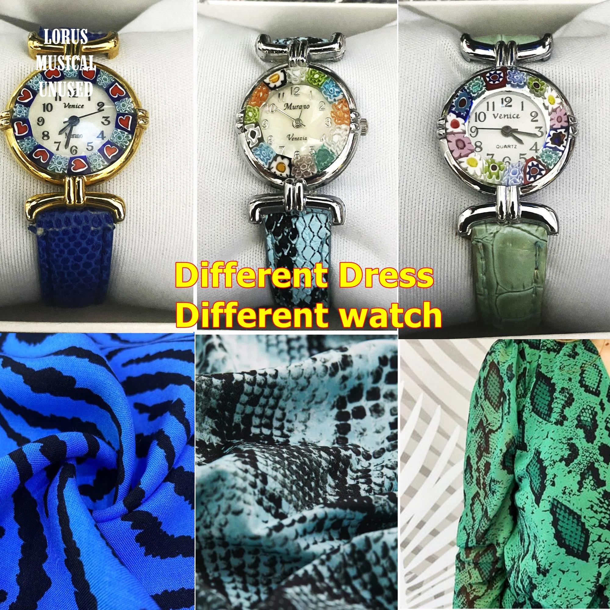 VINTAGE LADY VENICE MURANO GLASS BEZEL LEATHER STRAP WATCH WITH MOTHER OF PEARL Murano Watches | Murano millefiori watch with leather band  main image 2