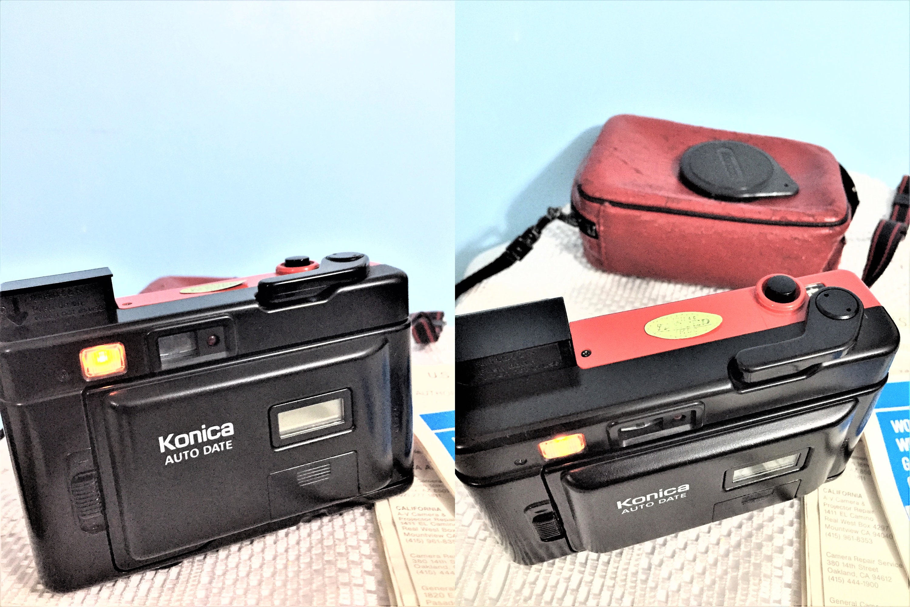 Vintage Konica EFJ AUTO DATE Red Japon/with Battery/ Orginal Case