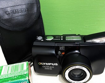 Vintage Olympus Stylus Zoom 105: 35mm Film Camera, Black, With