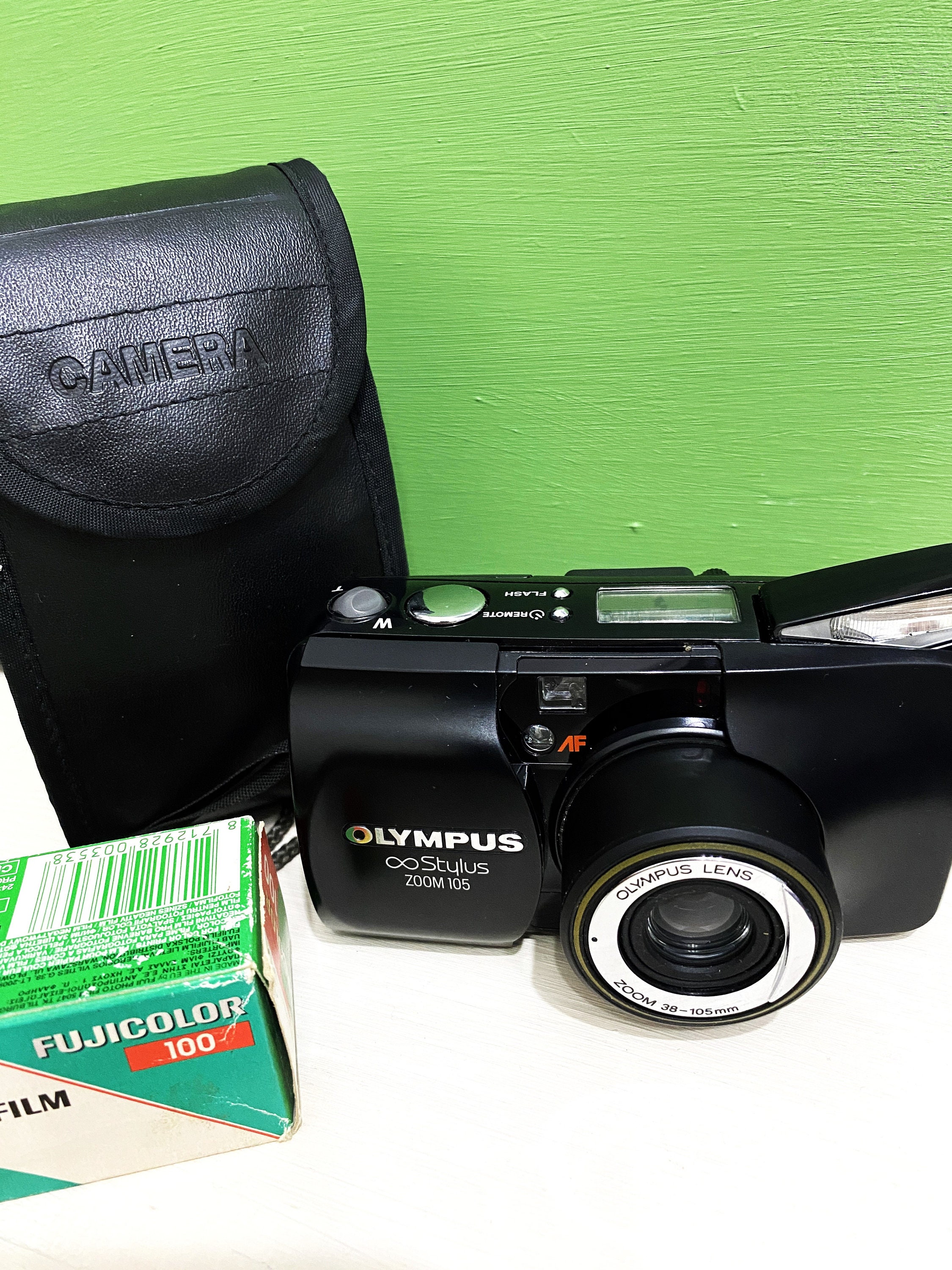 Vintage Olympus Stylus Zoom 105: 35mm Film Camera, Black, With