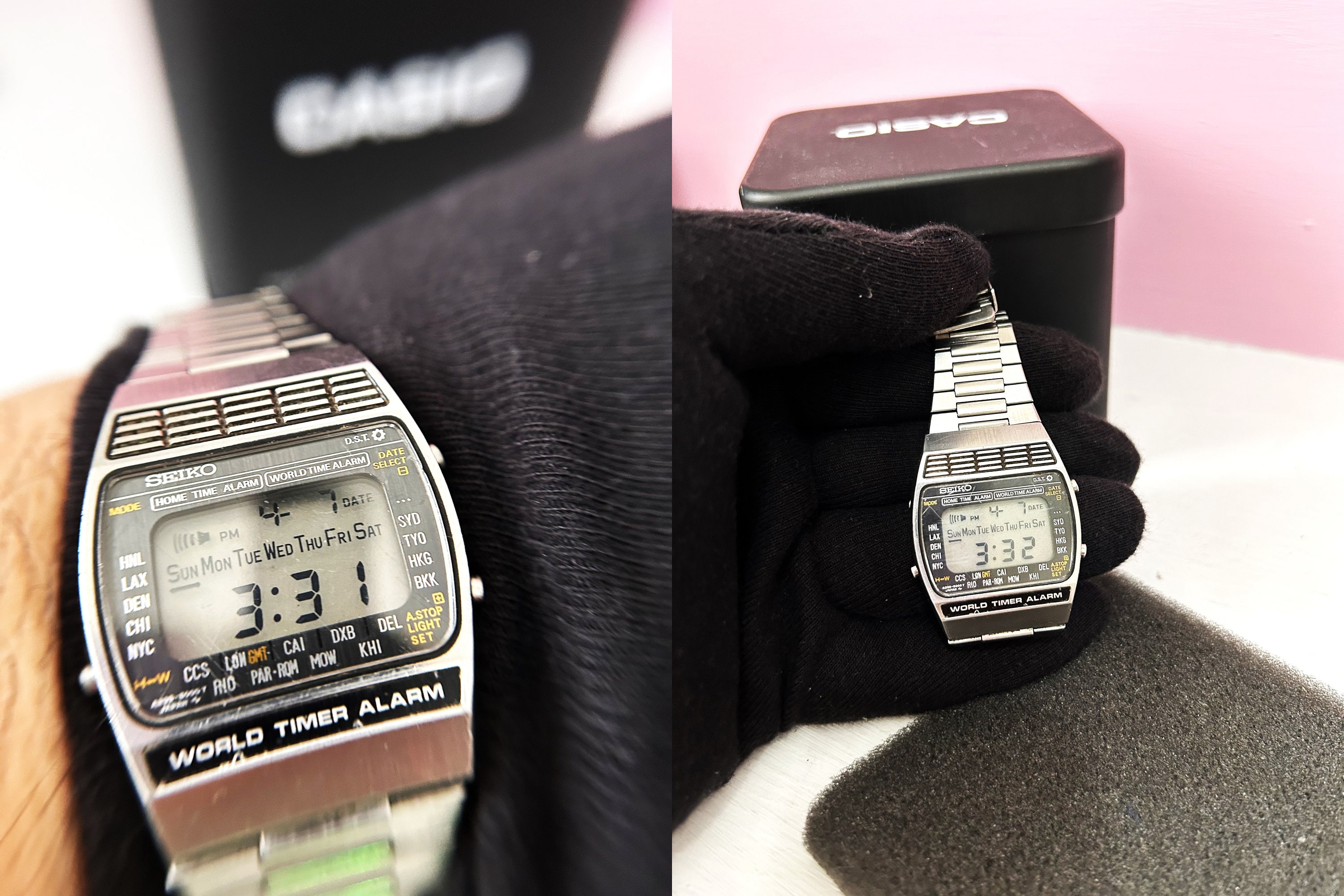RARE Seiko World Time A239-5000 Stainless Steel Quartz Mens Watch