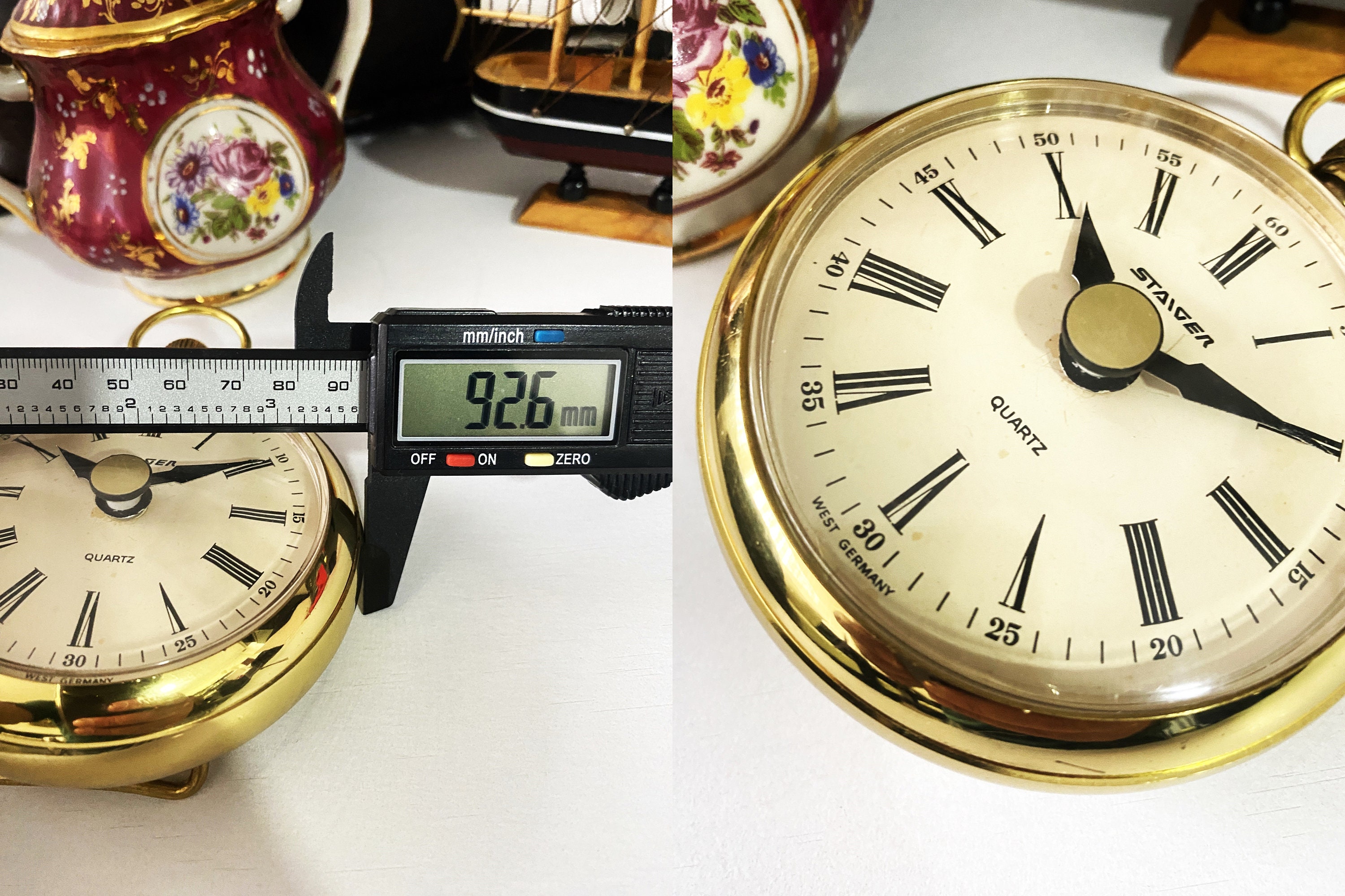Retro Staiger Germany Brass Table Clock/ Table Pocket Watch/ Very