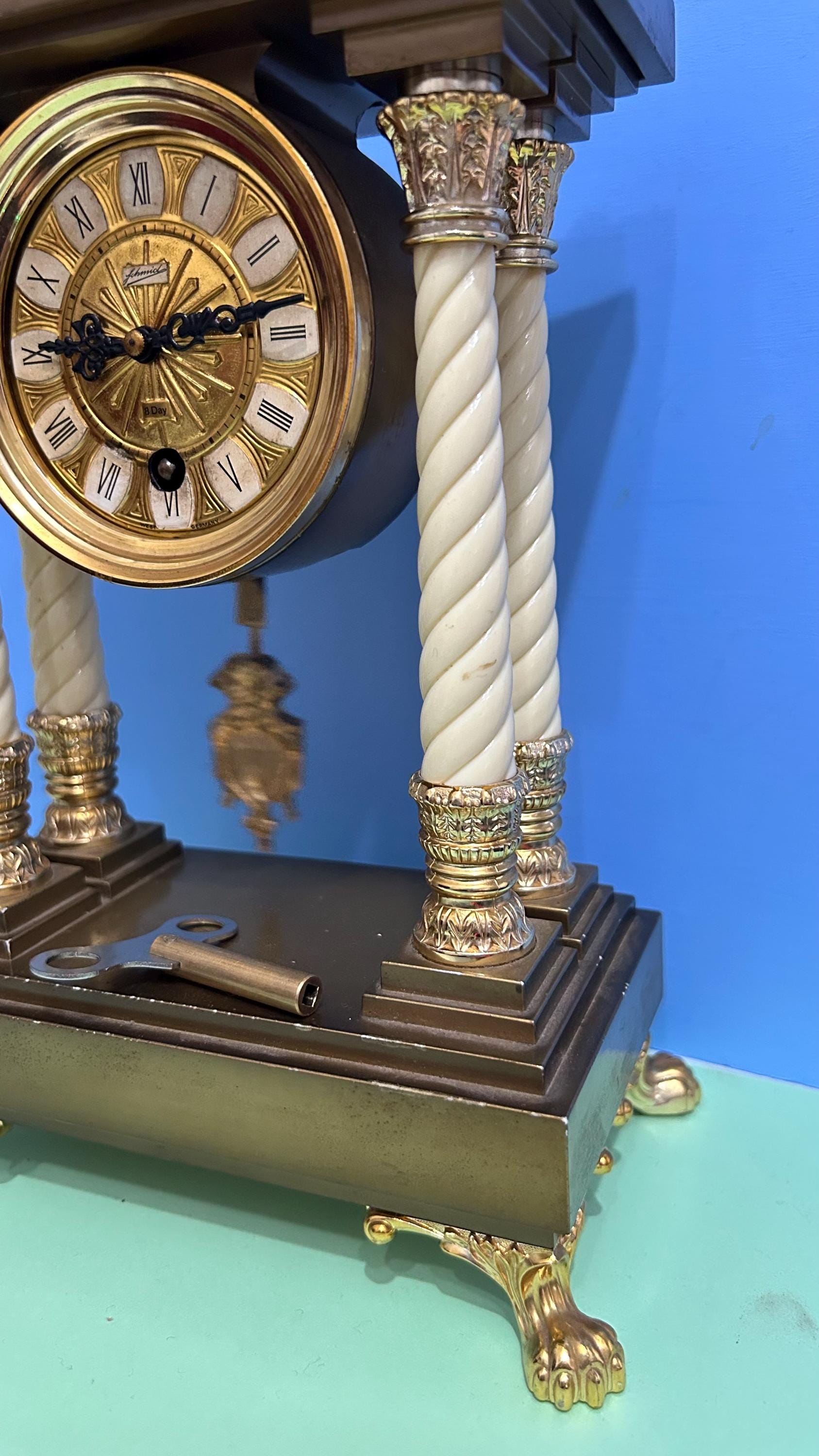 Vintage German SCHMID 8 Day Clock 1960s Mantel- Portal Clock With