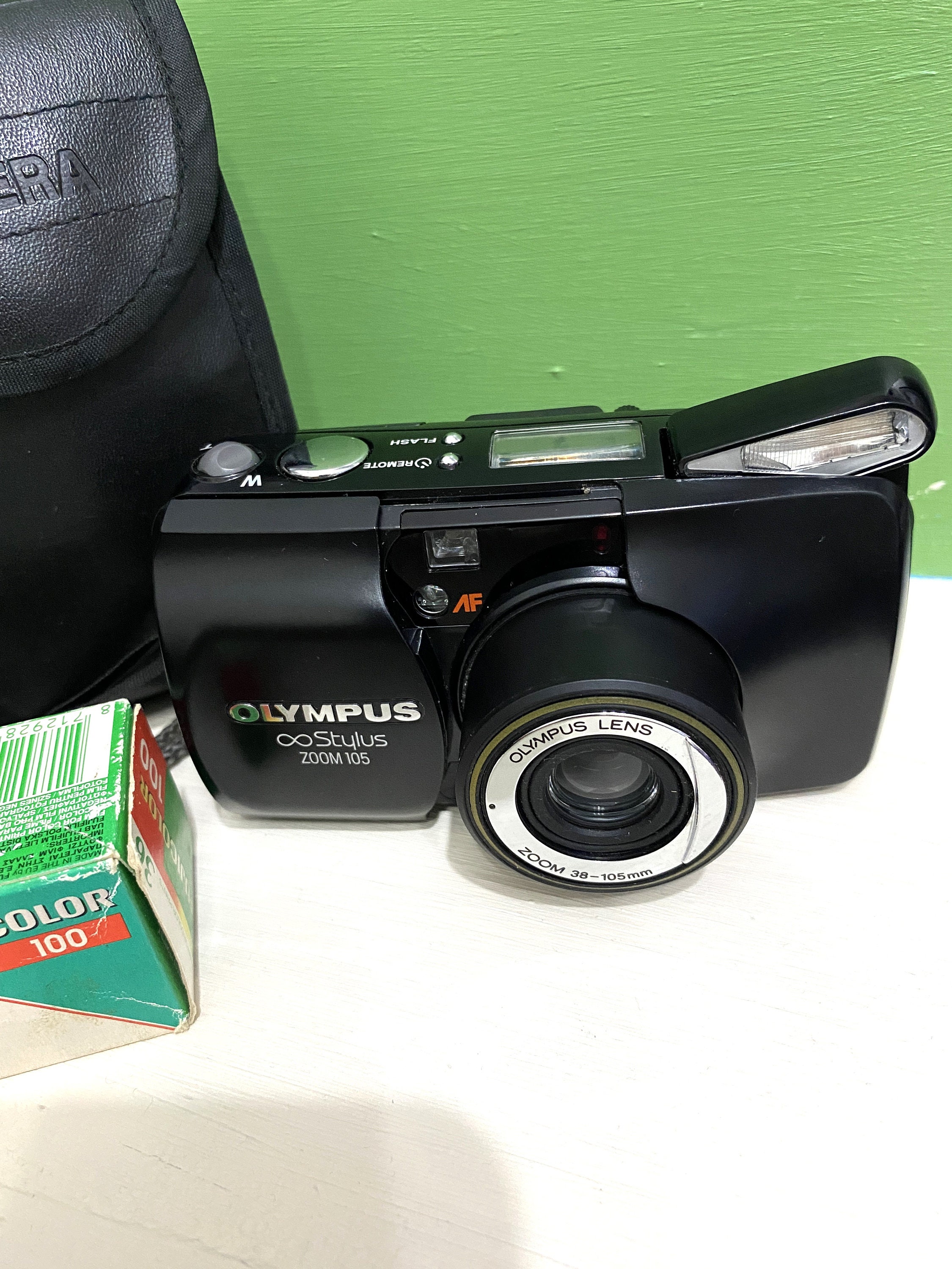 Vintage Olympus Stylus Zoom 105: 35mm Film Camera, Black, With