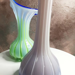 Vintage 2pcs .Set Beautiful Purple White Green and white Murano 1980s./ Murano flower glass vases/de corative vases/Home decor/Mom gift