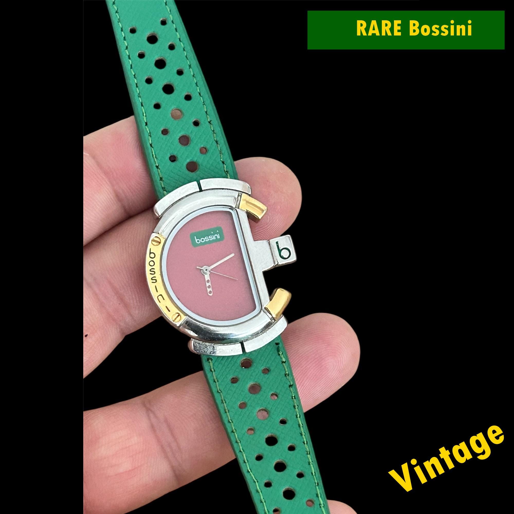 Vintage Bossini Z Gear Watch: Silver Gold Tone, Leather Strap