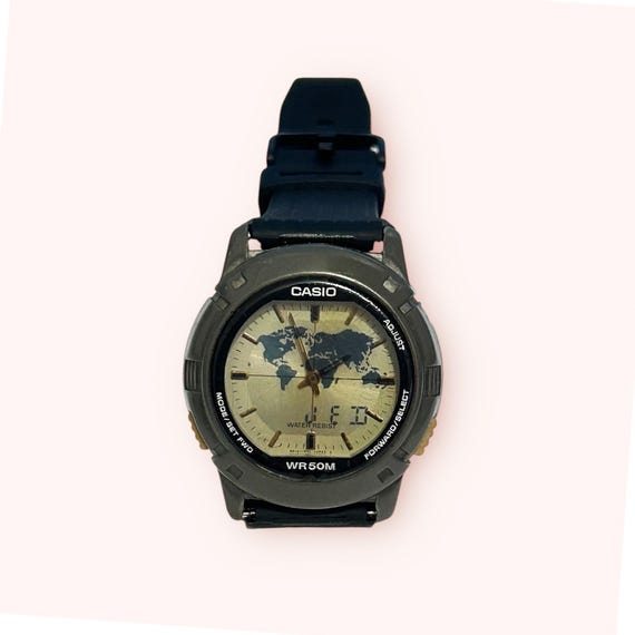 Vintage Watch Casio ABX-20 Twincept Data Bank World Time Ana-digi