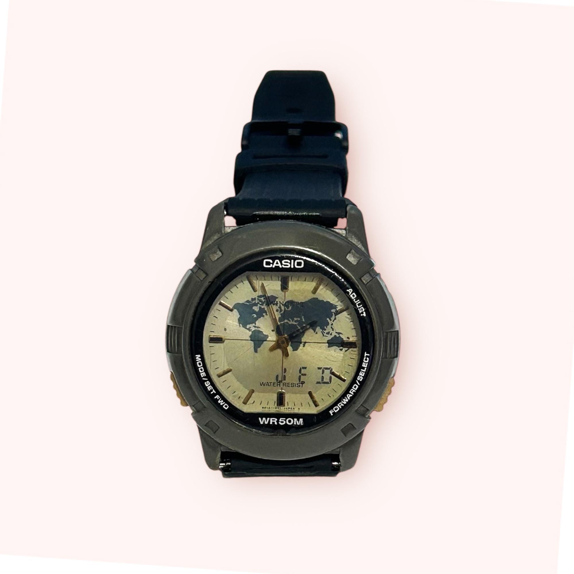 Vintage Watch Casio ABX-20 Twincept Data Bank World Time Ana-digi