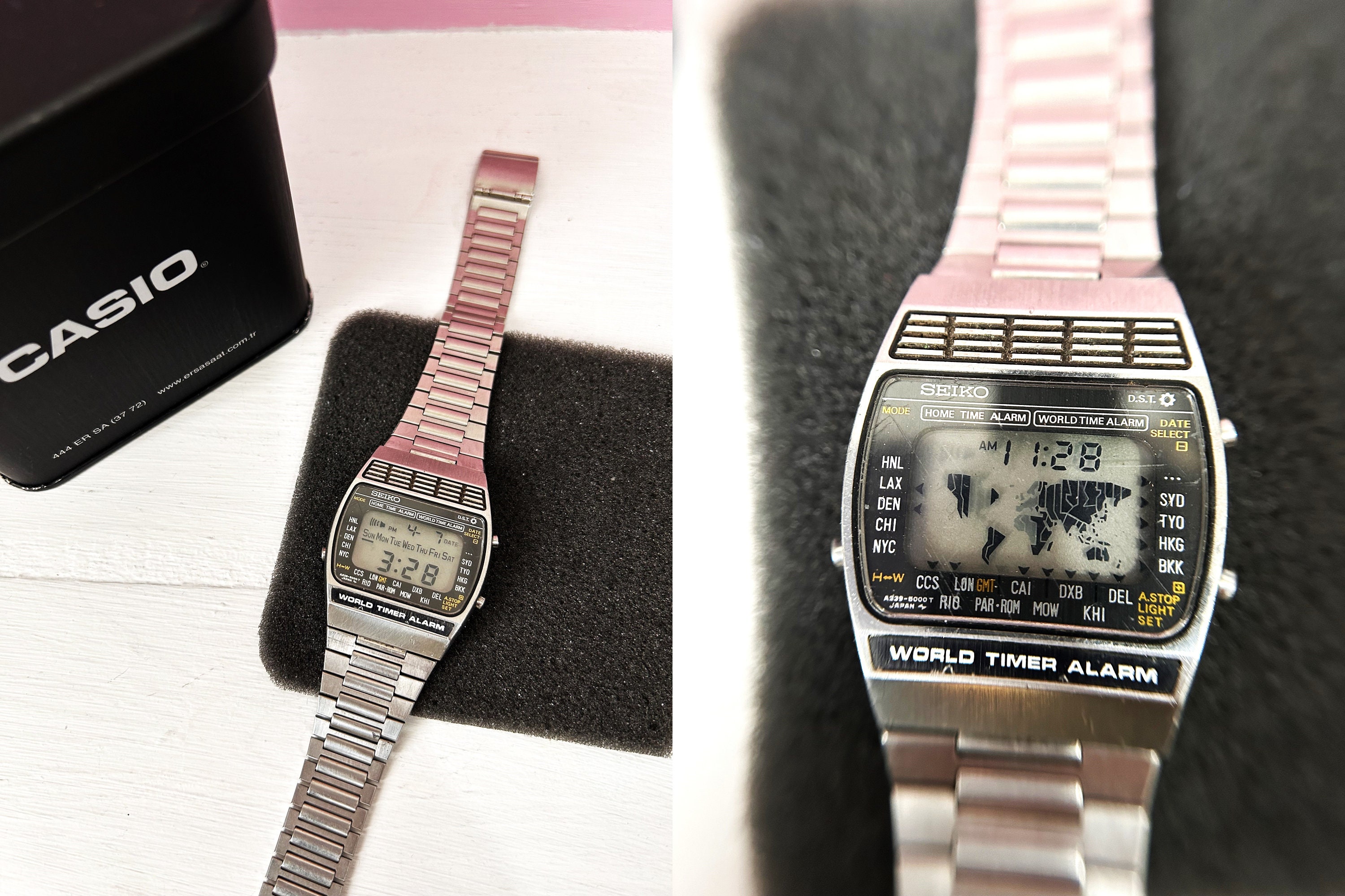 RARE Seiko World Time A239-5000 Stainless Steel Quartz Mens Watch
