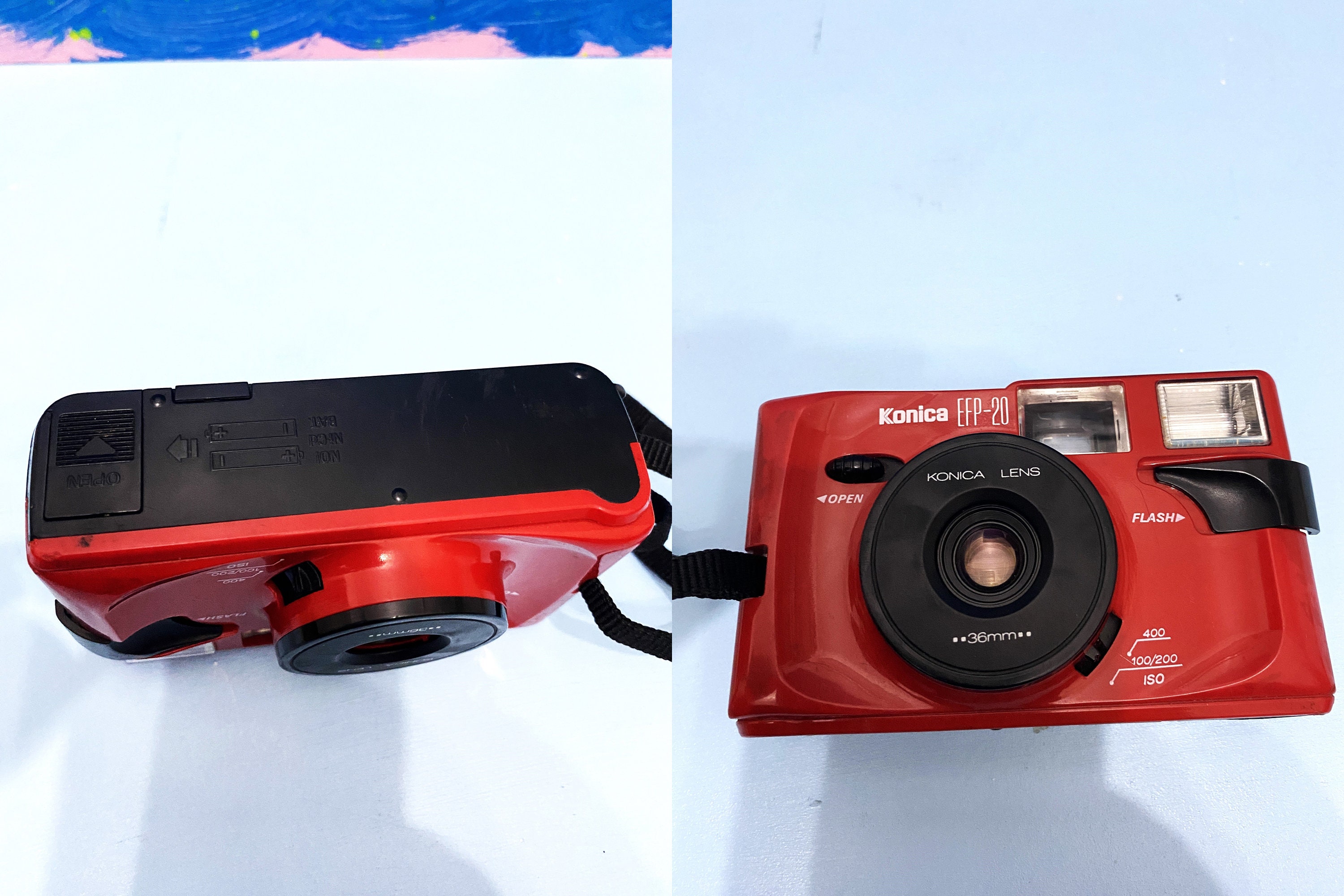 Konica EFP-20 Red 35mm Camera With Flash/camera Strap/ 35mm Film