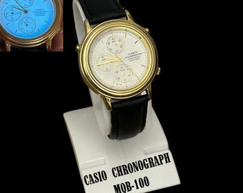 Very Rare CASIO Chronograph MQB-100 (1323) Japan N 38mm Wristwatch Phosphorous