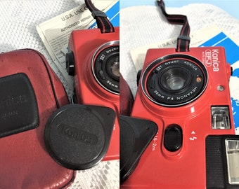 Vintage Konica EFJ AUTO DATE Red Japon/with Battery/ Orginal Case
