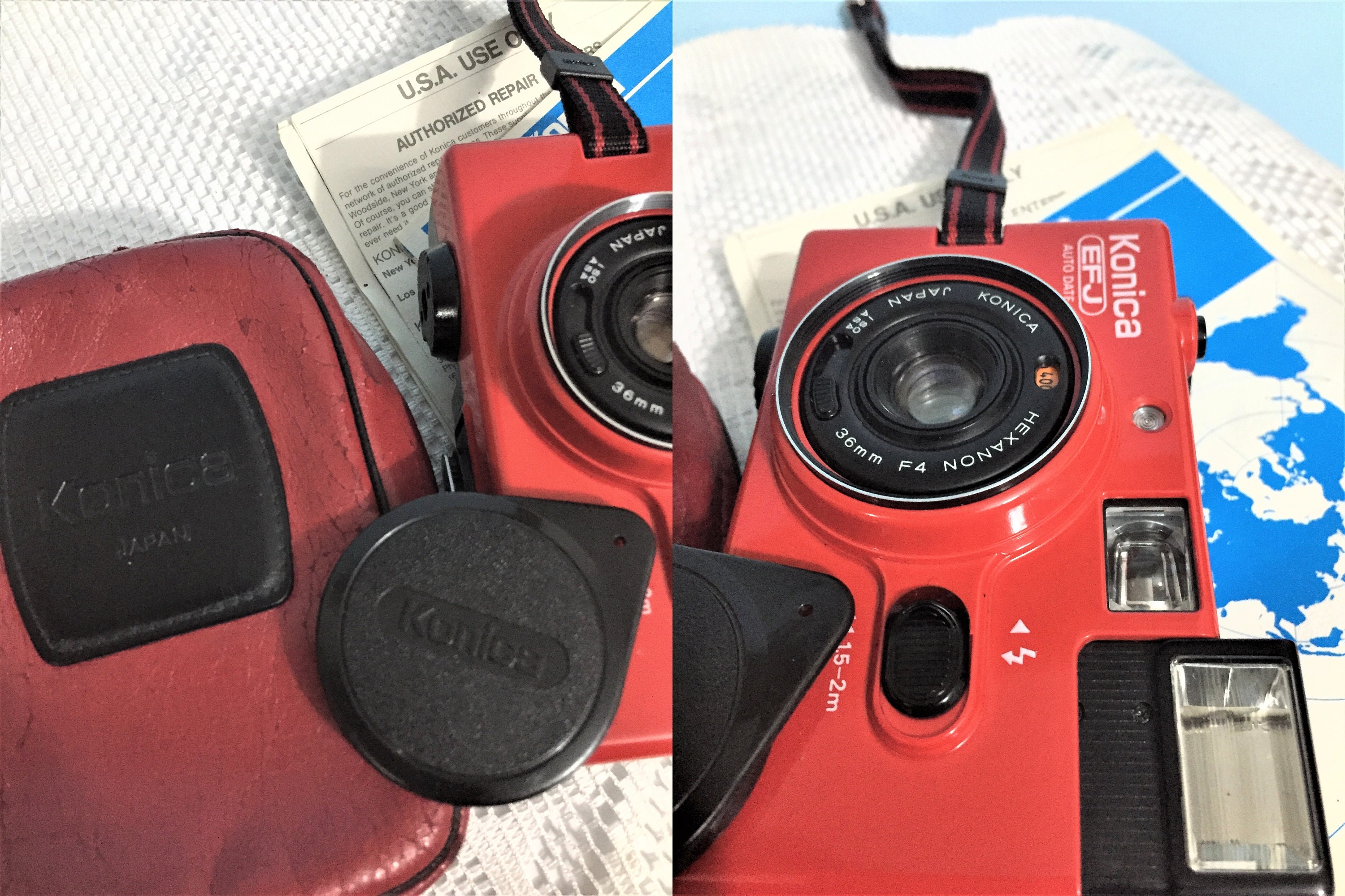 Vintage Konica EFJ AUTO DATE Red Japon/with Battery/ Orginal