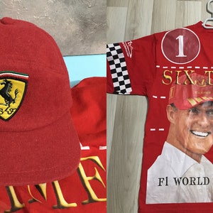 Vintaga Michael Schumacher / 6 Times Formula 1/ T-Shirt & Hat  Size M/ Ferrari hat/ World Champion/ Orginal Ferrahi hat/ Made in İtaly