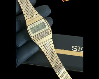 RARE Gold Color Seiko C359-5000 Calculator  Chrono-Alarm Quartz LCD Vintage Watch 1980s
