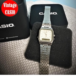 RARE Vintage Casio AQ-351W watch  1980s/ Very good condition/ Steel case/ mod 305/ Silver color steel cord/ Very Rare Model