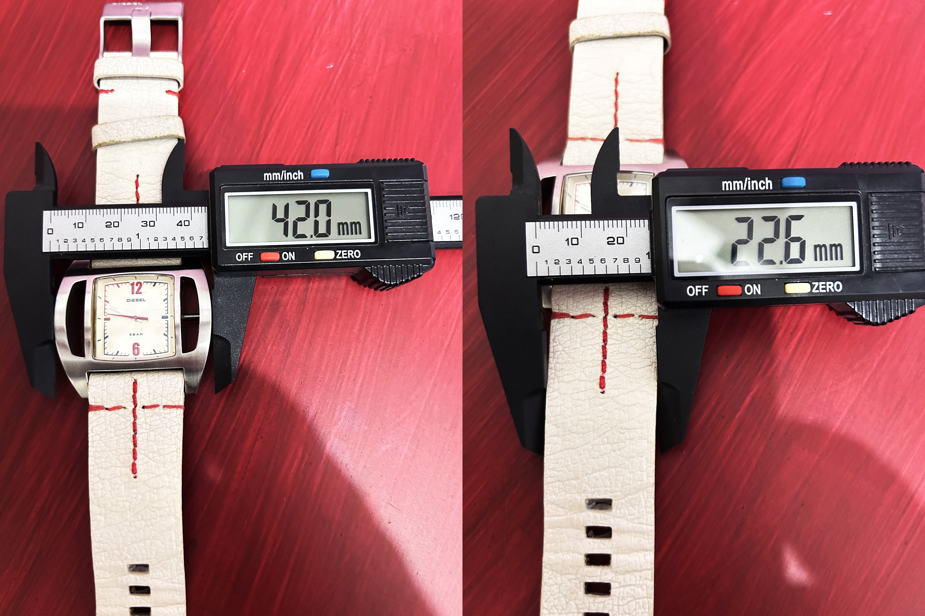 メンズ DIESEL Leather Strap Watch DZ-2109 時計 Red With Tank