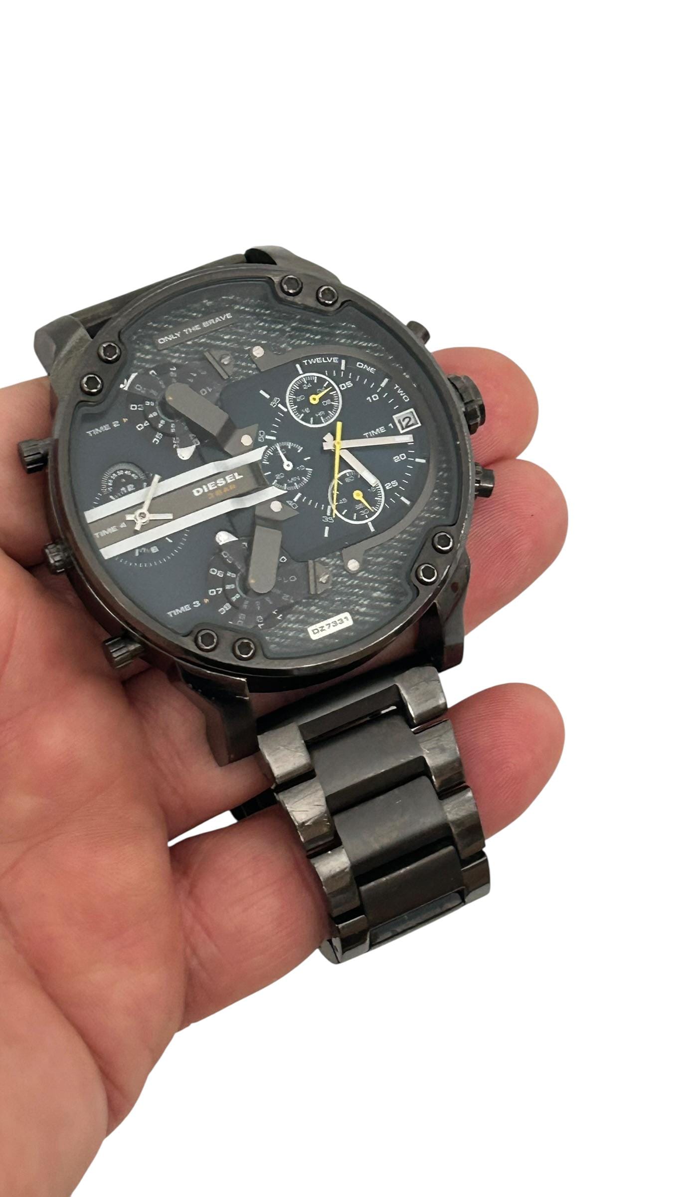 Diesel Big Daddy Watch Chronograph Blue Dial Grey Steel Strap