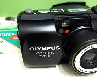 Vintage Olympus Stylus Zoom 105: 35mm Film Camera, Black, With