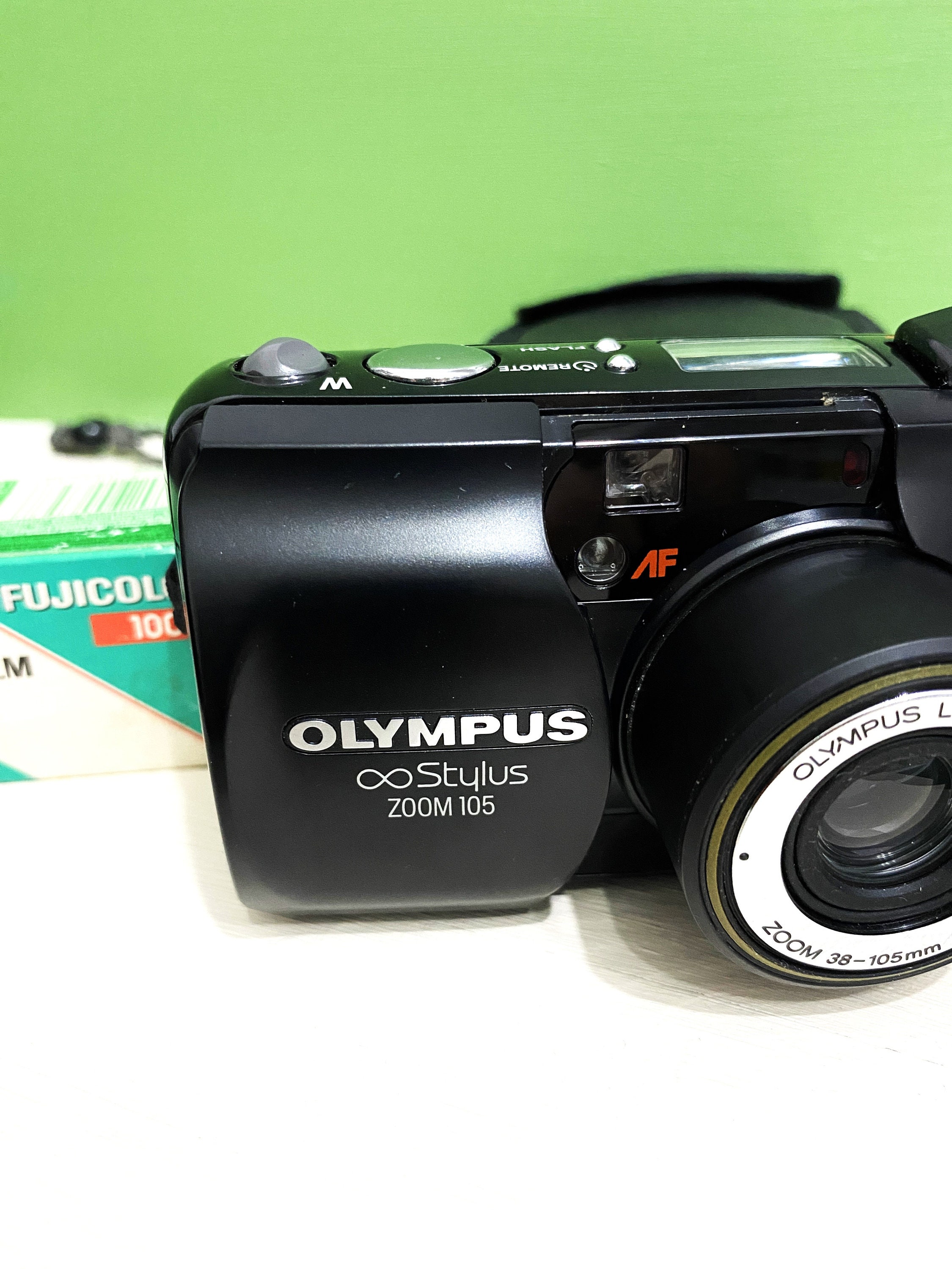 Vintage Olympus Stylus Zoom 105: 35mm Film Camera, Black, With