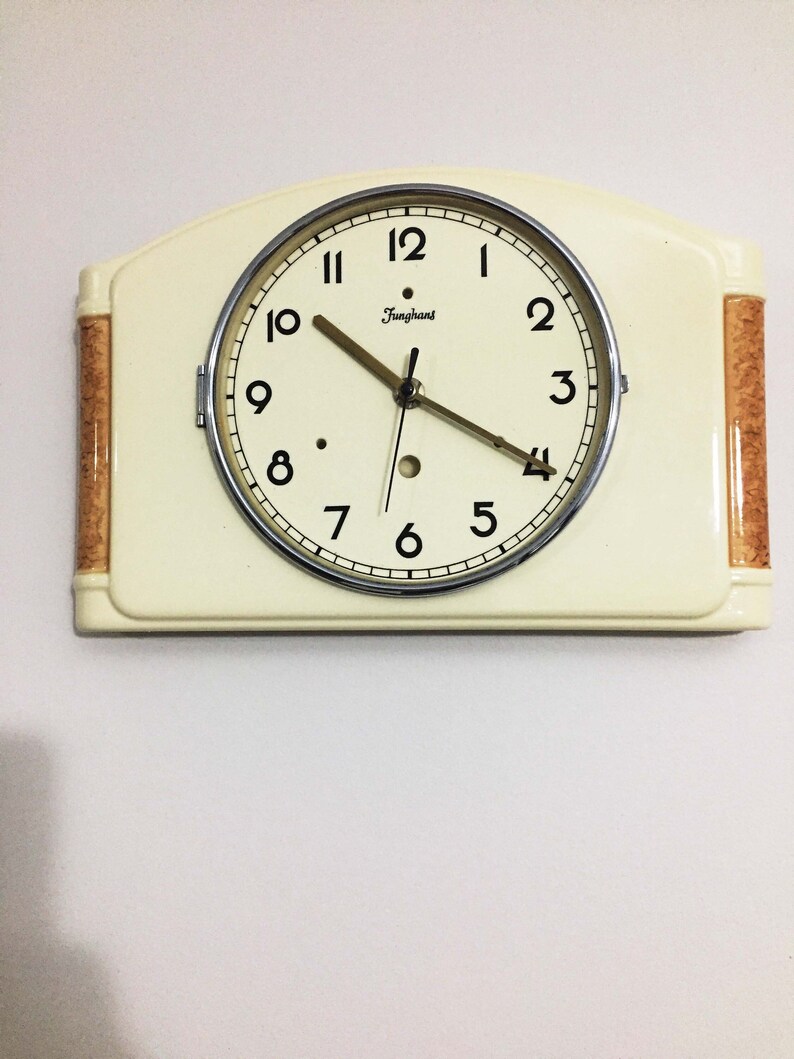 Junghans Ceramic Wall Clock 1930s/ Made in Germany/ Kitchen Wall Clock