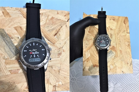 Marlboro Wrist Watch/ Great Vintage Condition/ Black Silicone
