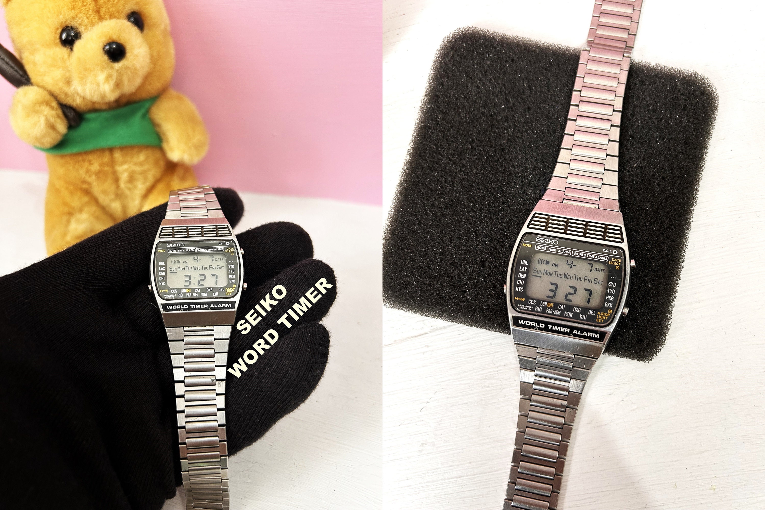RARE Seiko World Time A239-5000 Stainless Steel Quartz Mens Watch